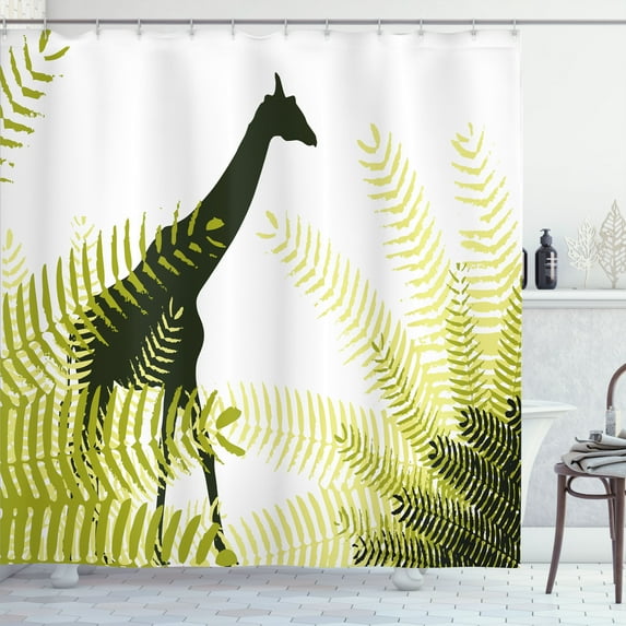 Ambesonne Wildlife Shower Curtain, National Park Giraffe, 69"Wx84"L, Pale Green Dark Green