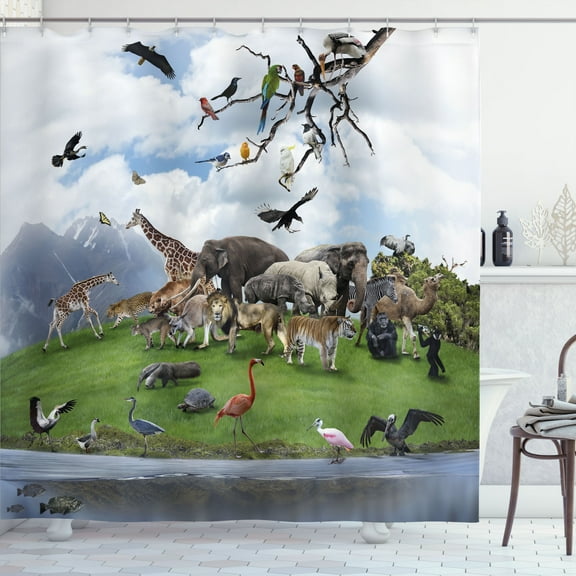 Ambesonne Wildlife Shower Curtain, Tropic Animal Collage, 69"Wx84"L, Multicolor