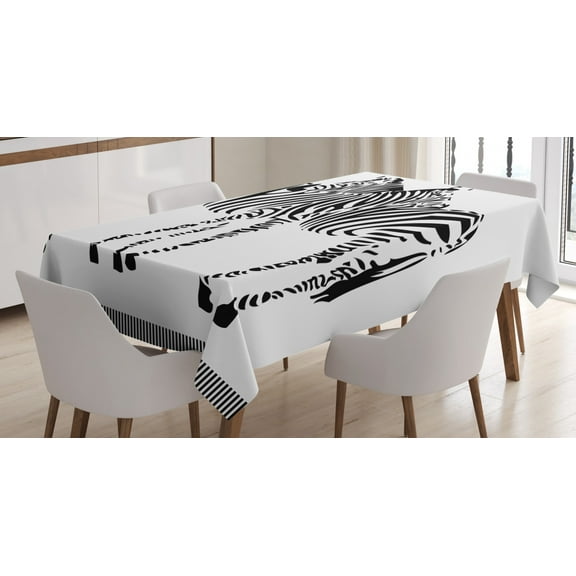 Ambesonne Wildlife Tablecloth Rectangular Table Cover, 2 Zebras Silhouette, 60"x84", Black and White