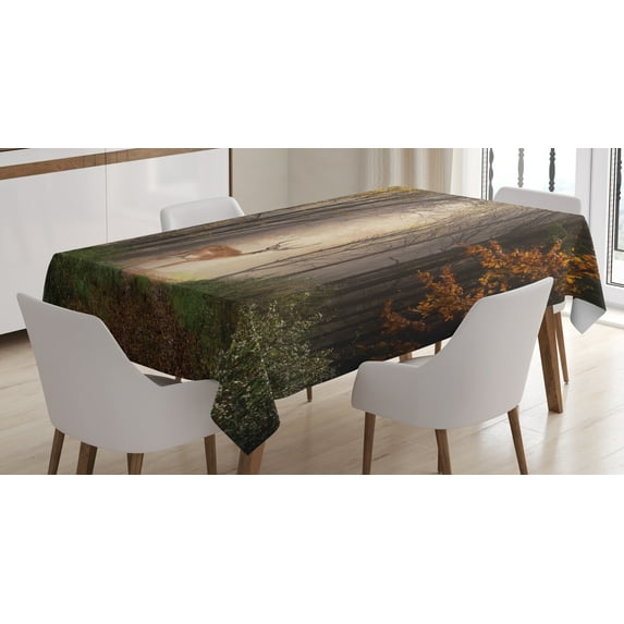 Ambesonne Wildlife Tablecloth Rectangular Table Cover, Deer Forest, 60"x84", Multicolor