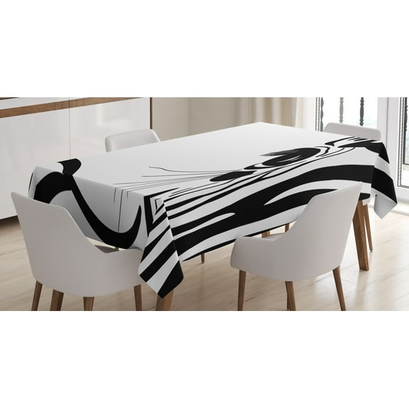 Ambesonne Wildlife Tablecloth Rectangular Table Cover, Zebra Stripes Pattern, 60"x84", Black and White