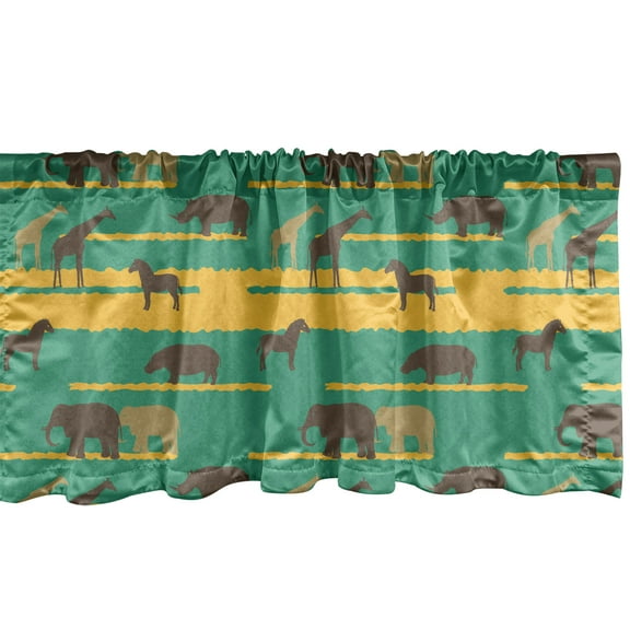 Ambesonne Wildlife Window Valance, Elephants Hippos Horses, 54" X 18", Sea Green Taupe
