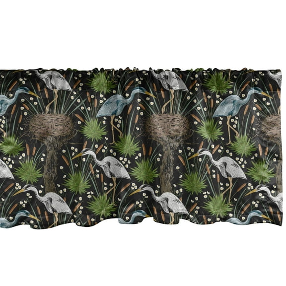 Ambesonne Wildlife Window Valance, Illustration of Heron Birds Nest and Swamp Plants Outdoor Scene, Curtain Valance for Kitchen Bedroom Decor with Rod Pocket, 54" X 18", Multicolor
