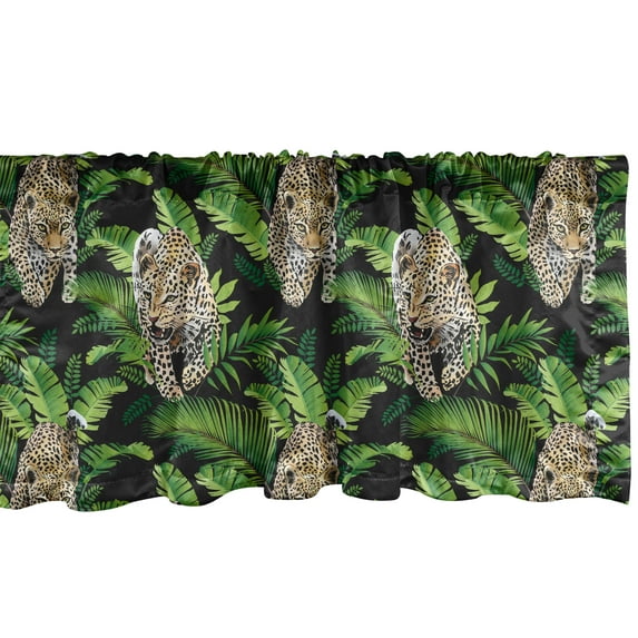 Ambesonne Wildlife Window Valance, Wild Leopards Palm Leaves, 54" X 12", Charcoal Grey Brown