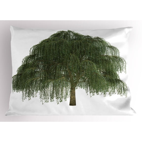 Ambesonne Willow Tree Pillow Sham, Joyous Botanical Leaves, 26" X 20", Green Olive Green