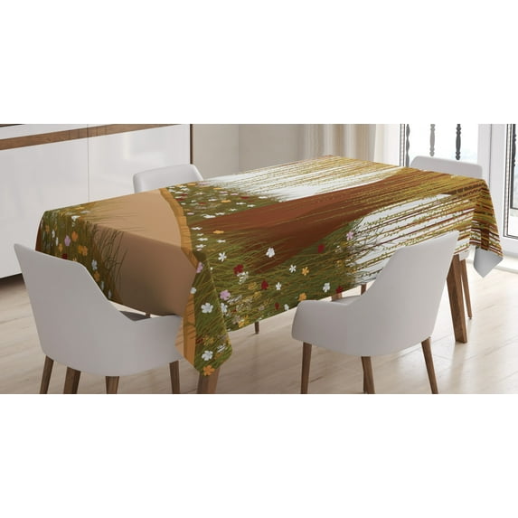 Ambesonne Willow Tree Tablecloth Rectangular Table Cover, Cartoon Weeping Braches, 60"x84", Multicolor