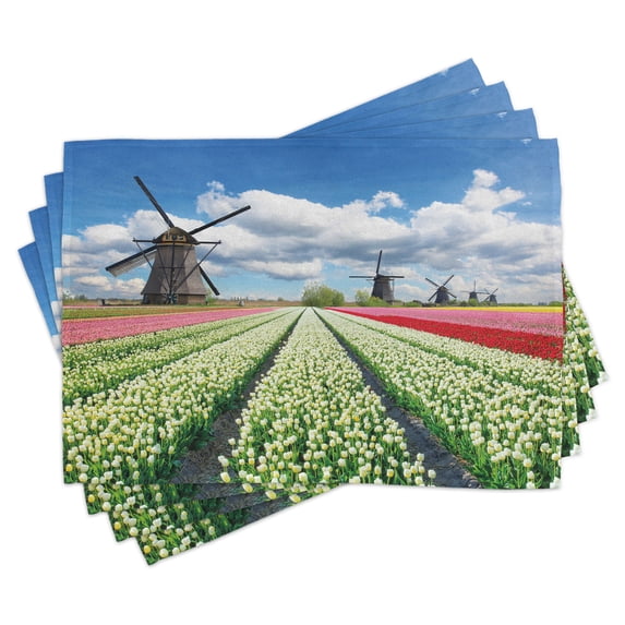 Ambesonne Windmill Place Mats Set of 4, Vivid Farmland Scenic, Standard Size, Multicolor