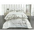 thumbnail image 1 of Ambesonne Windmill Quilted Bedspread Set 3 Pcs, Rustic Farmhouse Barn, Queen Size, Dark Brown and White, 1 of 5