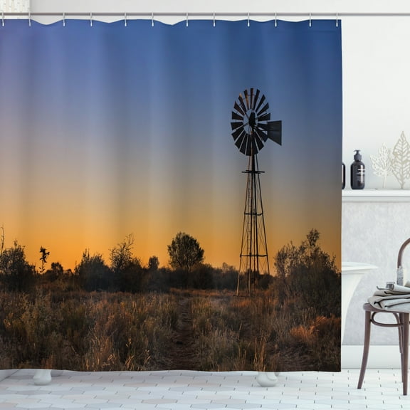 Ambesonne Windmill Shower Curtain, Sunset Rural Outdoors, 69"Wx84"L, Blue Brown and Marigold