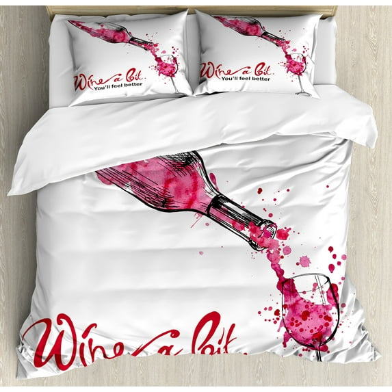 Ambesonne Wine Duvet Cover Set, Inspirational Words Sketch, Queen, Pink Dark Coral Black