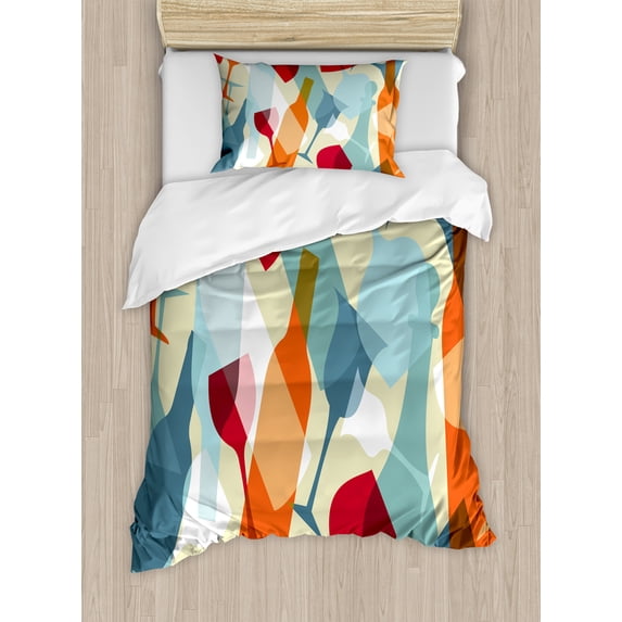 Ambesonne Wine Duvet Cover Sets, Modern Colorful Art, 2-Twin, Pale Blue Ruby Orange