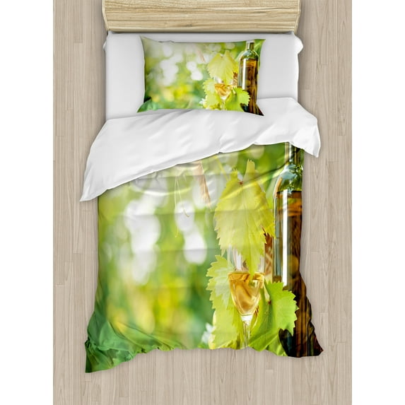 Ambesonne Wine Duvet Cover Sets, Young Vine Green Spring, 2-Twin, Pale Green Yellow Brown