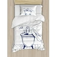 thumbnail image 1 of Ambesonne Wine Duvet Cover Sets, Young Woman in Bathtub Art, 2-Twin, Dark Blue Red White, 1 of 3