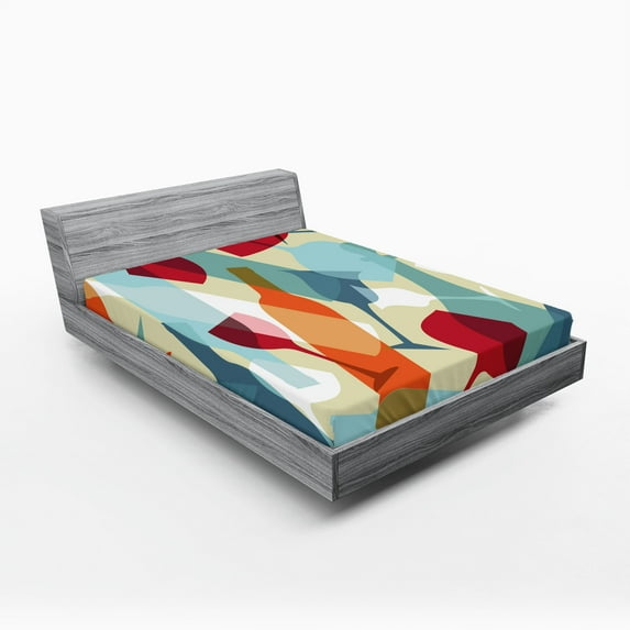 Ambesonne Wine Fitted Sheet 2 Pcs Set, Modern Colorful Art, California King, Pale Blue Ruby Orange