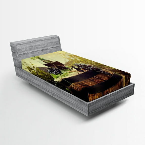 Ambesonne Wine Fitted Sheet, Scenic Tuscany Vineyard, Twin Size, Green Black Brown