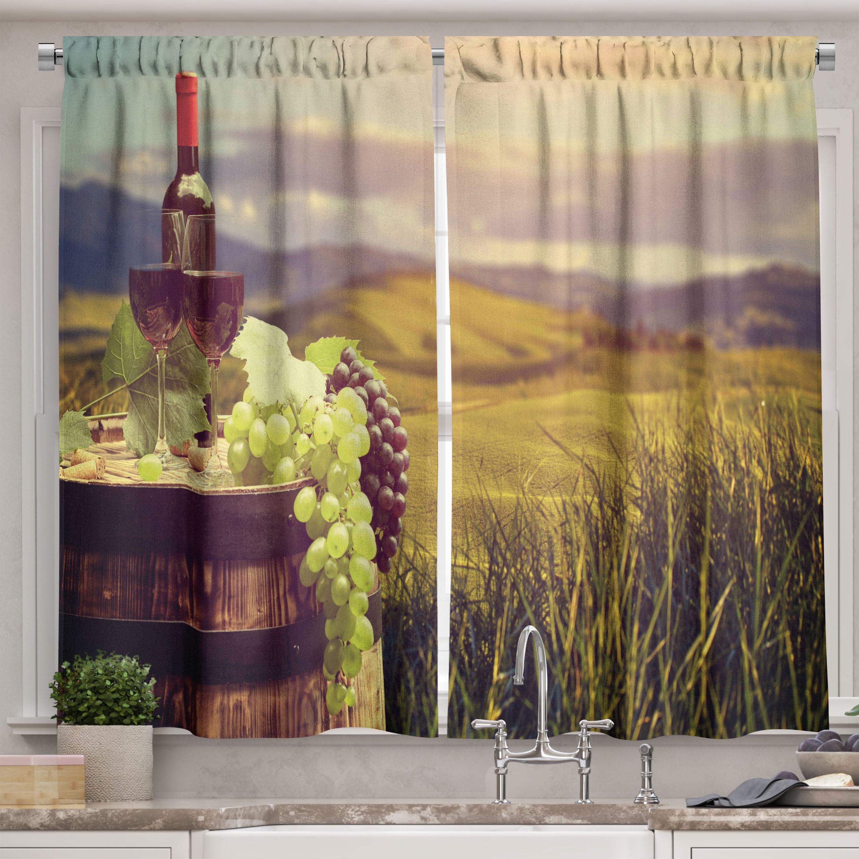 Grape Kitchen Ambesonne Wine Kitchen Curtains, Italy Tuscany Vineyard, 55