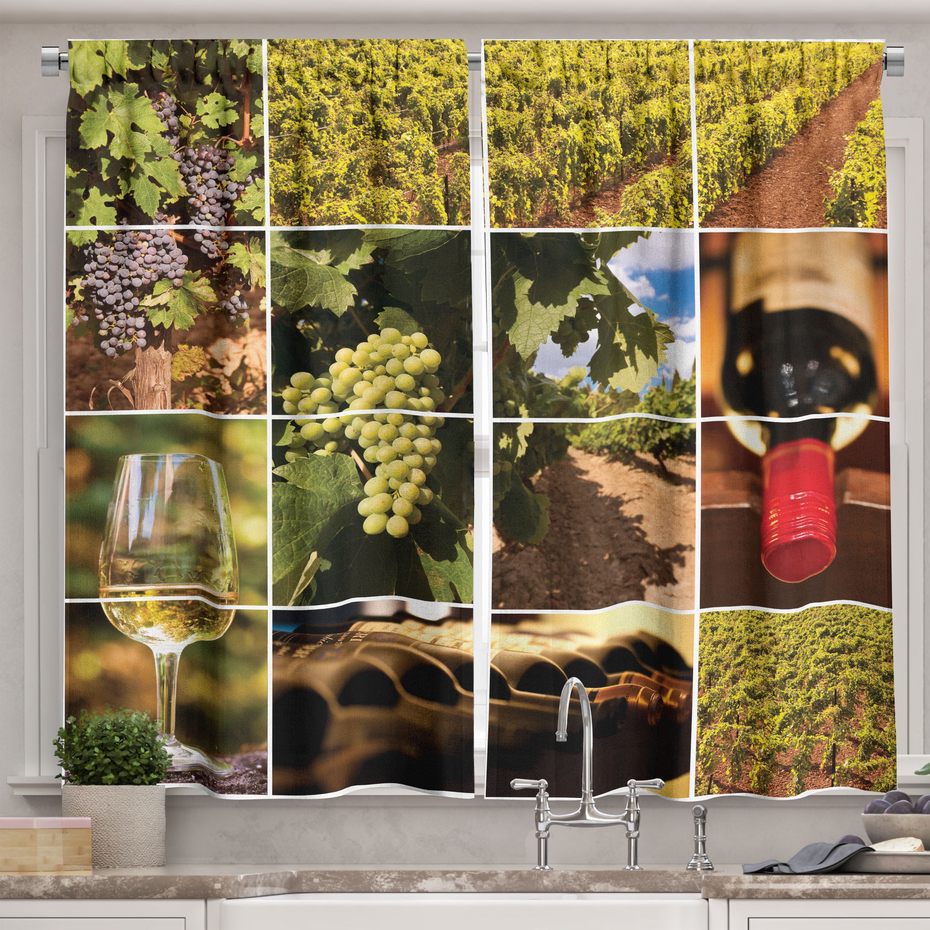 Grape Kitchen Ambesonne Wine Kitchen Curtains, Vineyard Grapes Landscapes, 55