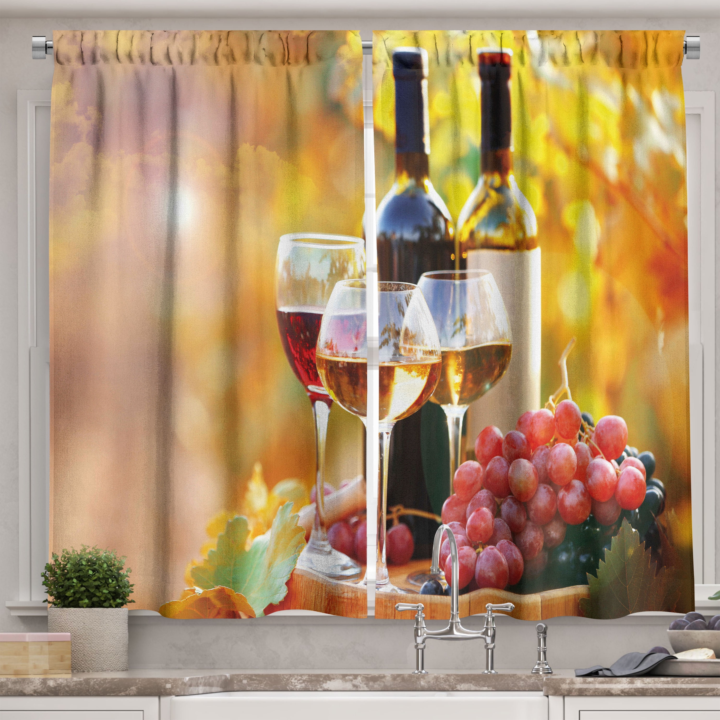 Grape Kitchen Ambesonne Wine Kitchen Curtains, Wine Themed Grape Country, 55