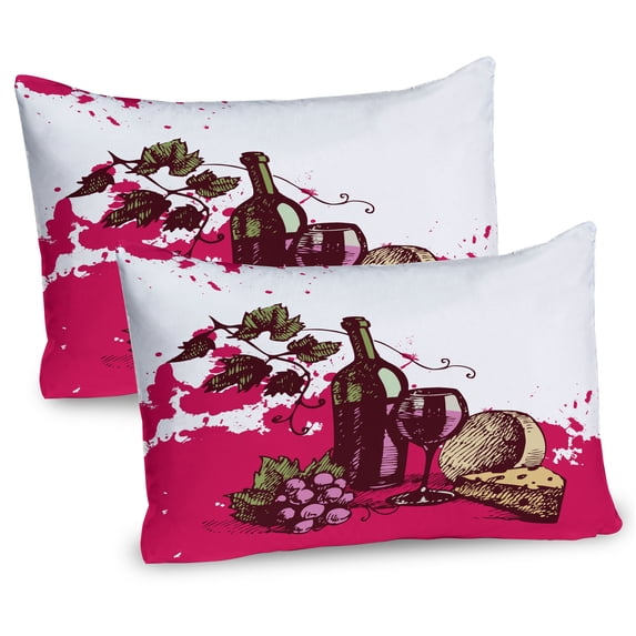 Ambesonne Wine Pillow Sham 2 Pack, Vintage Abstract Sketch, 26"x20", Olive Green Hot Pink