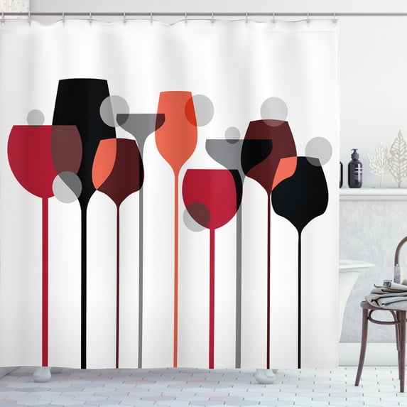 Ambesonne Wine Shower Curtain, Abstract Glasses, 69"Wx70"L, Red Grey Black