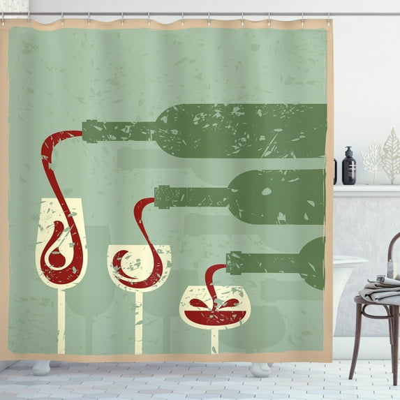 Ambesonne Wine Shower Curtain, Grunge Retro Wine Pouring, 69"Wx75"L, Almond Green Olive Green