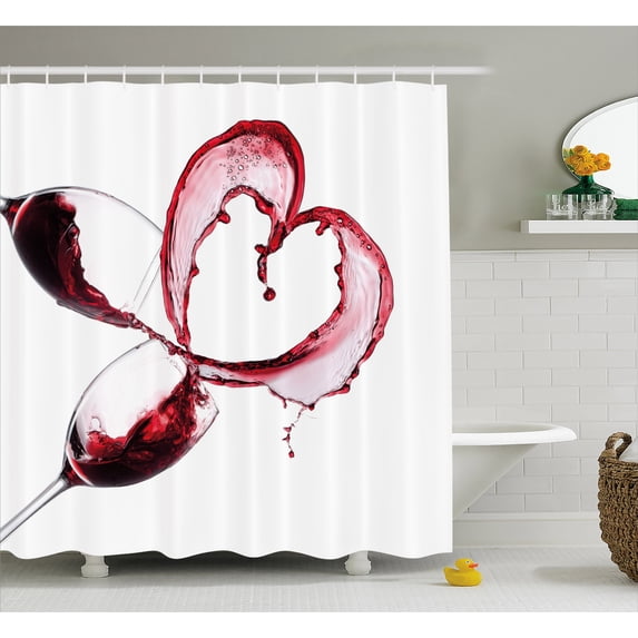 Ambesonne Wine Shower Curtain, Heart Shape Spilling Wine, 69"Wx84"L, Burgundy White Pink