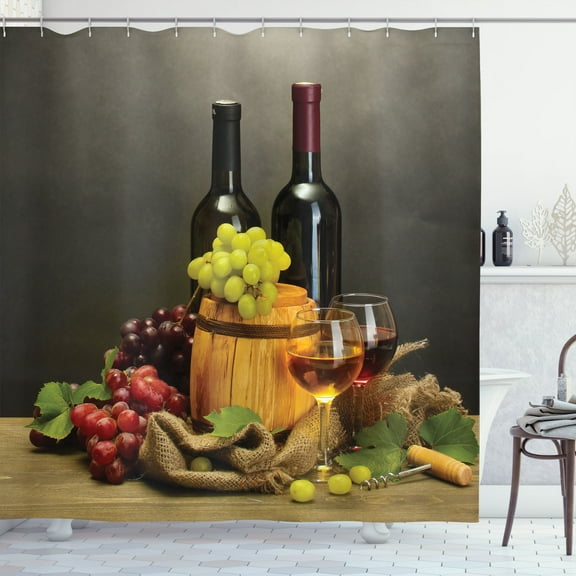 Ambesonne Winery Shower Curtain, Themed Bottles France, 69"Wx75"L, Multicolor