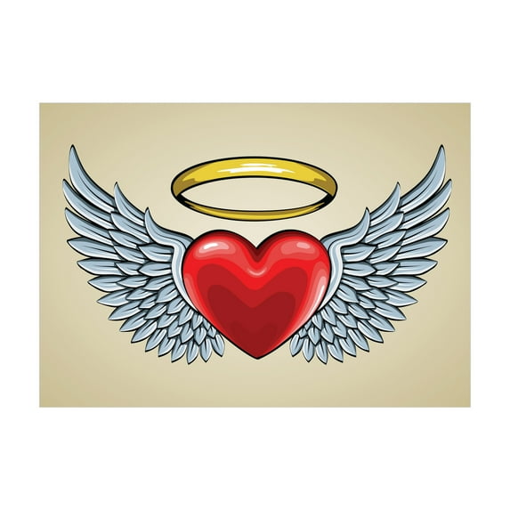 Ambesonne Wings Print Jigsaw Puzzle, Doodle Heart with Love, Heirloom-Quality Fun Activity for Family Durable Cardboard, 1000 pcs, Pale Azure Blue and Scarlet