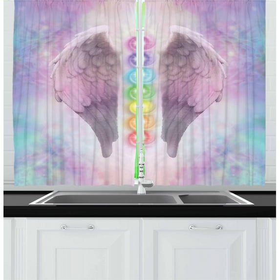 Ambesonne Wings Print Kitchen Curtains, Energy Silhouettes Art, 55"x39", Multicolor