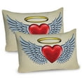 thumbnail image 1 of Ambesonne Wings Print Pillow Sham 2 Pack, Doodle Heart with Love, 26"x20", Pale Azure Blue and Scarlet, 1 of 3