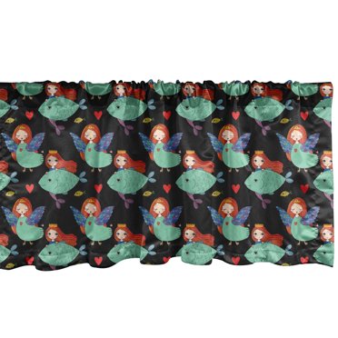 Ambesonne Wings Print Window Valance, Abstract Girl with Fish, 54" X 12", Multicolor