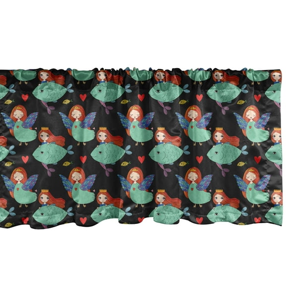 Ambesonne Wings Print Window Valance, Abstract Girl with Fish, 54" X 18", Multicolor