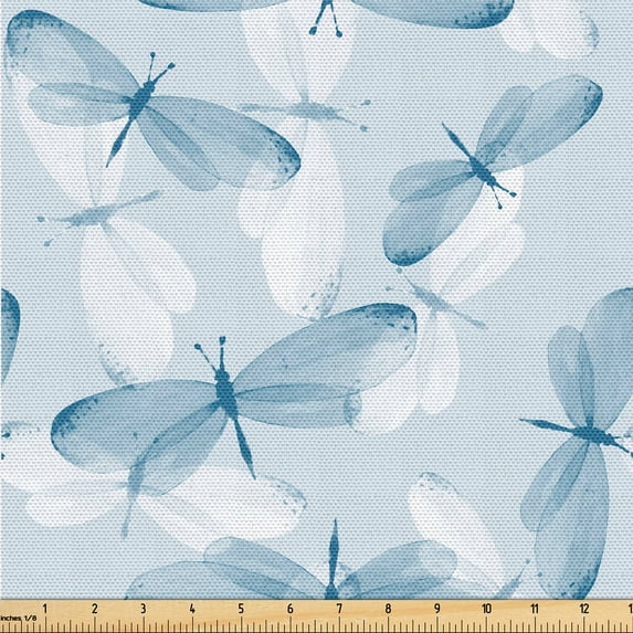 Ambesonne Wings of Spring Fabric by the Yard, Simple Butterflies, 3 Yards, Soft Blue Off White