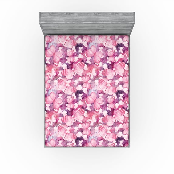 Ambesonne Wings of Spring Fitted Sheet, Japanese Butterfly, California King, Hot Pink Dark Magenta