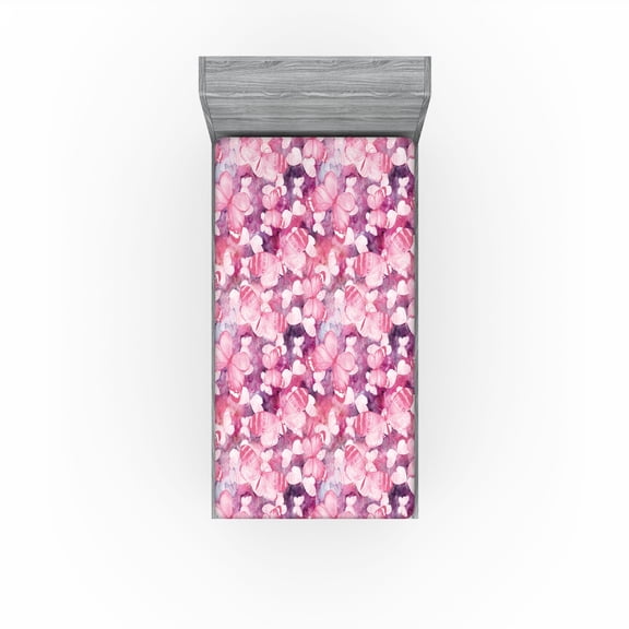 Ambesonne Wings of Spring Fitted Sheet, Japanese Butterfly, Twin XL Size, Hot Pink Dark Magenta