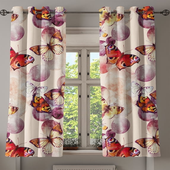 Ambesonne Wings of Spring Grommet Curtain, Butterfly Dreamy, 50"x60", Dark Coral Cream Plum