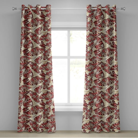 Ambesonne Wings of Spring Grommet Curtain, Modern Butterfly, 50"x108", Dark Coral Peach Paprika