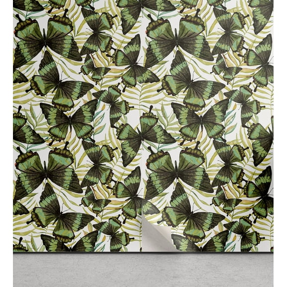 Ambesonne Wings of Spring Peel & Stick Wallpaper for Home, Greeny Butterfly, 13"x72", Pistachio Green White