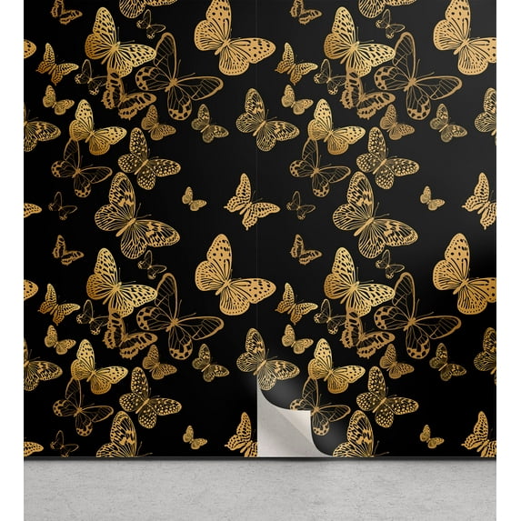 Ambesonne Wingy Art Peel & Stick Wallpaper for Home, Autumn Butterfly Pattern, 13"x100", Charcoal Grey Dark Yellow