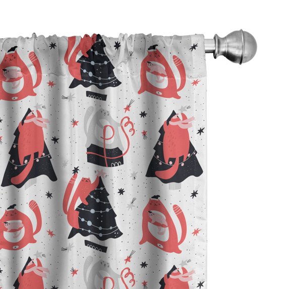 Ambesonne Winter 4-Panel Curtains, Cats Preparing at Christmas, 56"x95", White and Coral