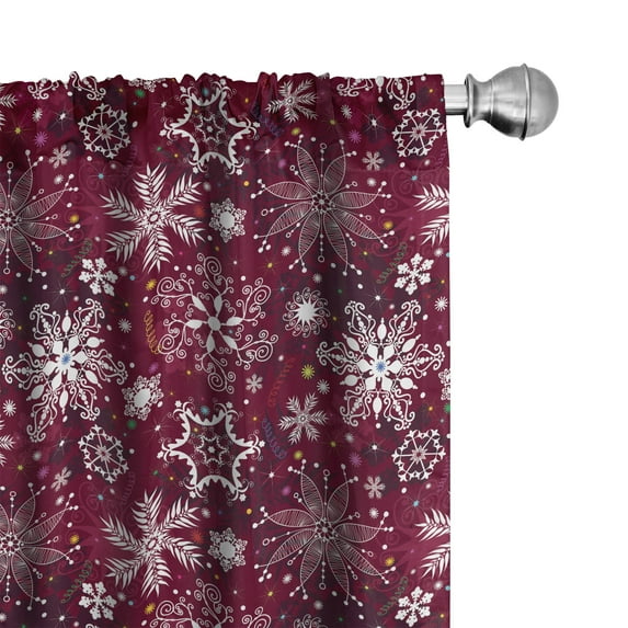 Ambesonne Winter Window Curtains, Flakes Colorful, Each 28" W x 84" L, Maroon White Multicolor