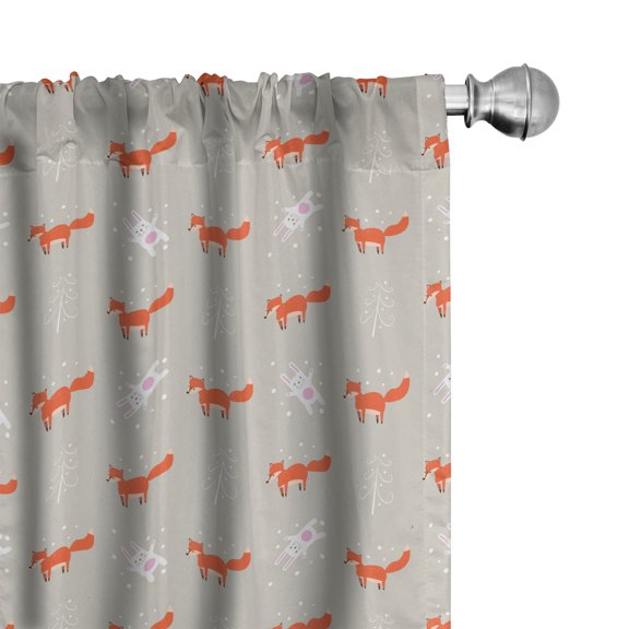 Ambesonne Winter Window Curtains, Forest Animals Having Fun, Each 28" W x 63" L, Pearl and Vermilion