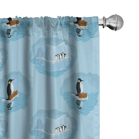 Ambesonne Winter Window Curtains, Penguins and Snow Glaciers, Each 28" W x 63" L, Sky Blue Dark Grey