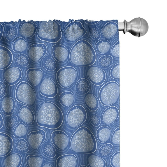 Ambesonne Winter 4-Panel Curtains, Snowflakes Round Shapes Art, 56"x95", Azure Blue Grey White