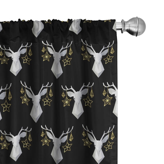 Ambesonne Winter 4-Panel Curtains, Xmas Ornamental Deer Heads, 56"x63", Black Pale Grey Fawn