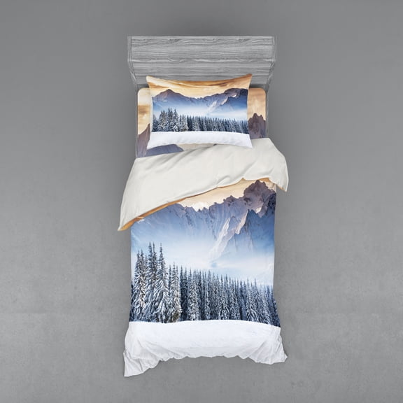 Ambesonne Winter Bedding Set 3 Pcs, Land Pines, Twin XL, Caramel White Black