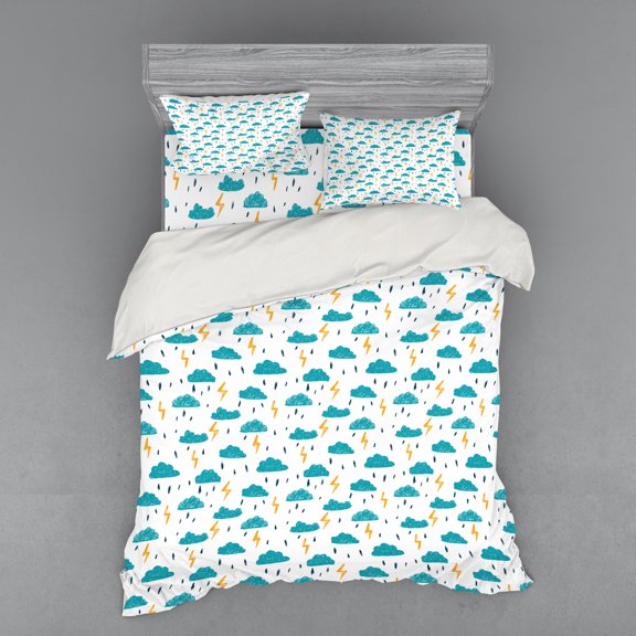 Ambesonne Winter Bedding Set 4 Pcs, Hand Drawn Drizzle, Queen, Turquoise Marigold