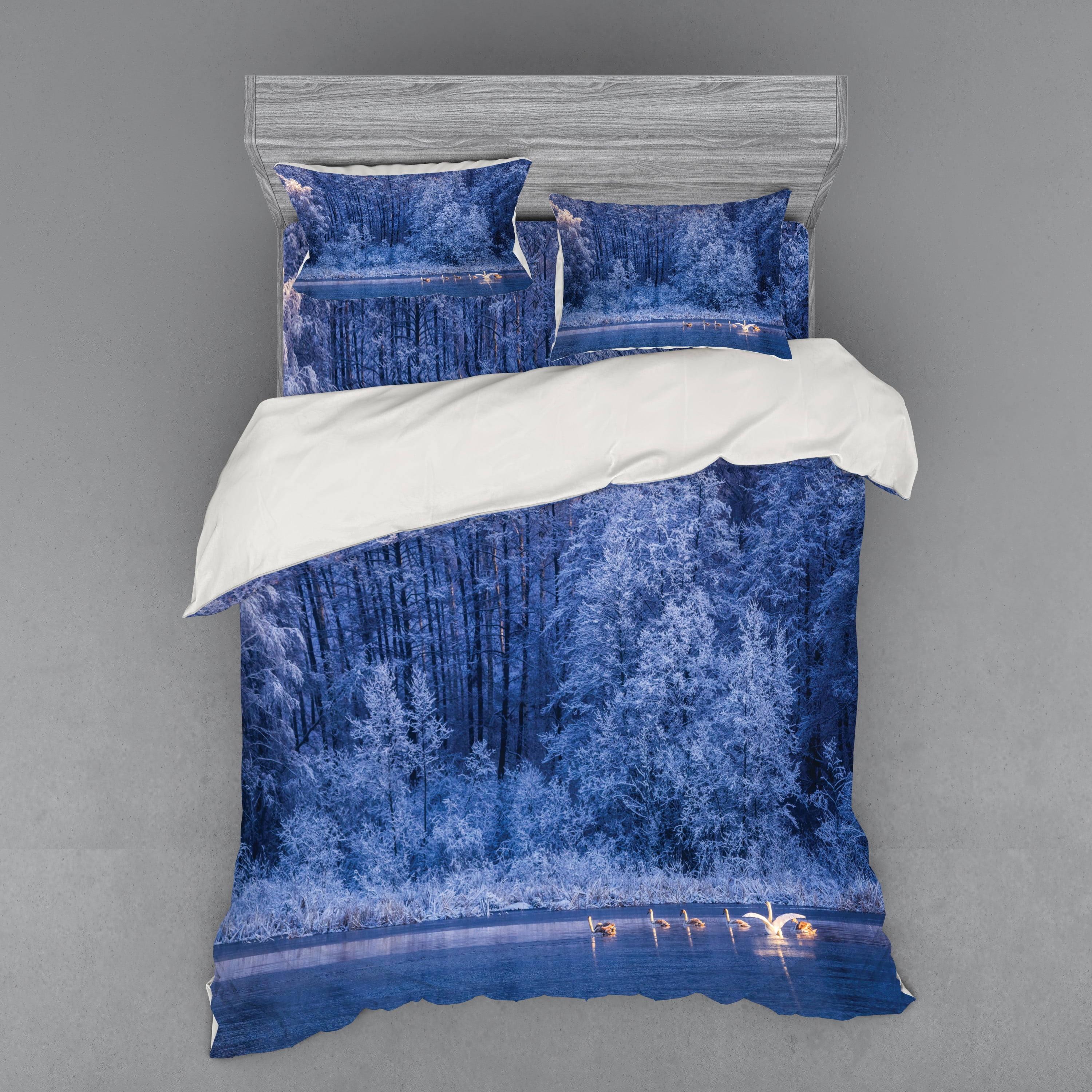 Blue Winter Nature Queen Duvet Cover Set with Pillow Shams