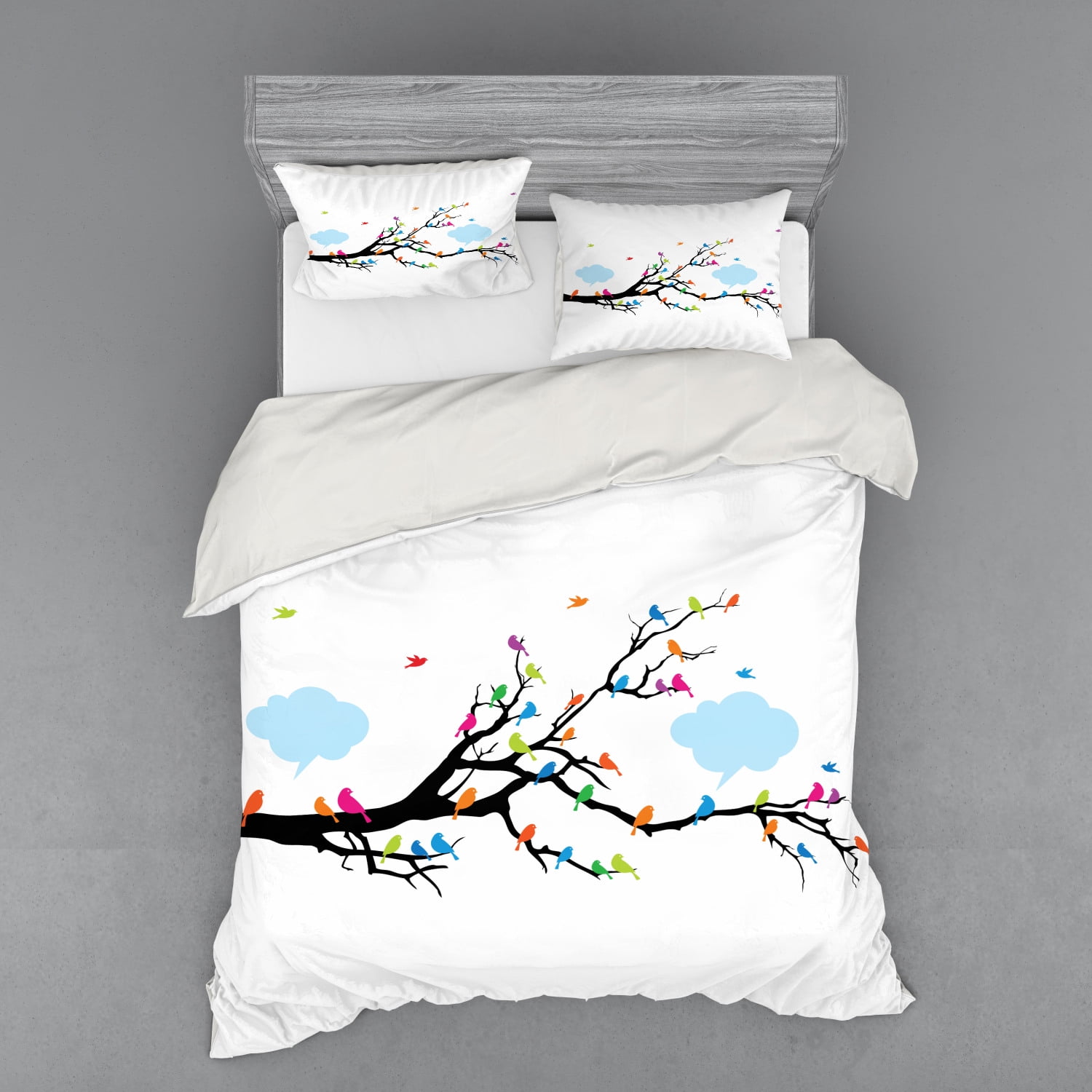 Queen Multicolor Cotton Winter Birds Duvet Cover Set