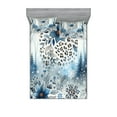 thumbnail image 1 of Ambesonne Winter Blue Fitted Sheet & Pillow Sham Set, Frosty Flowers Leopard, King, Slate Blue Pale Tan and White, 1 of 2